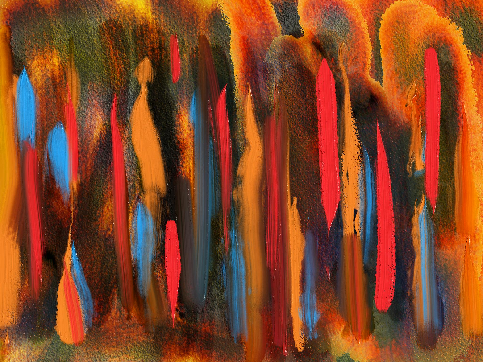 Dynamic abstract painting with vivid colors and bold brushstrokes for vibrant decor.